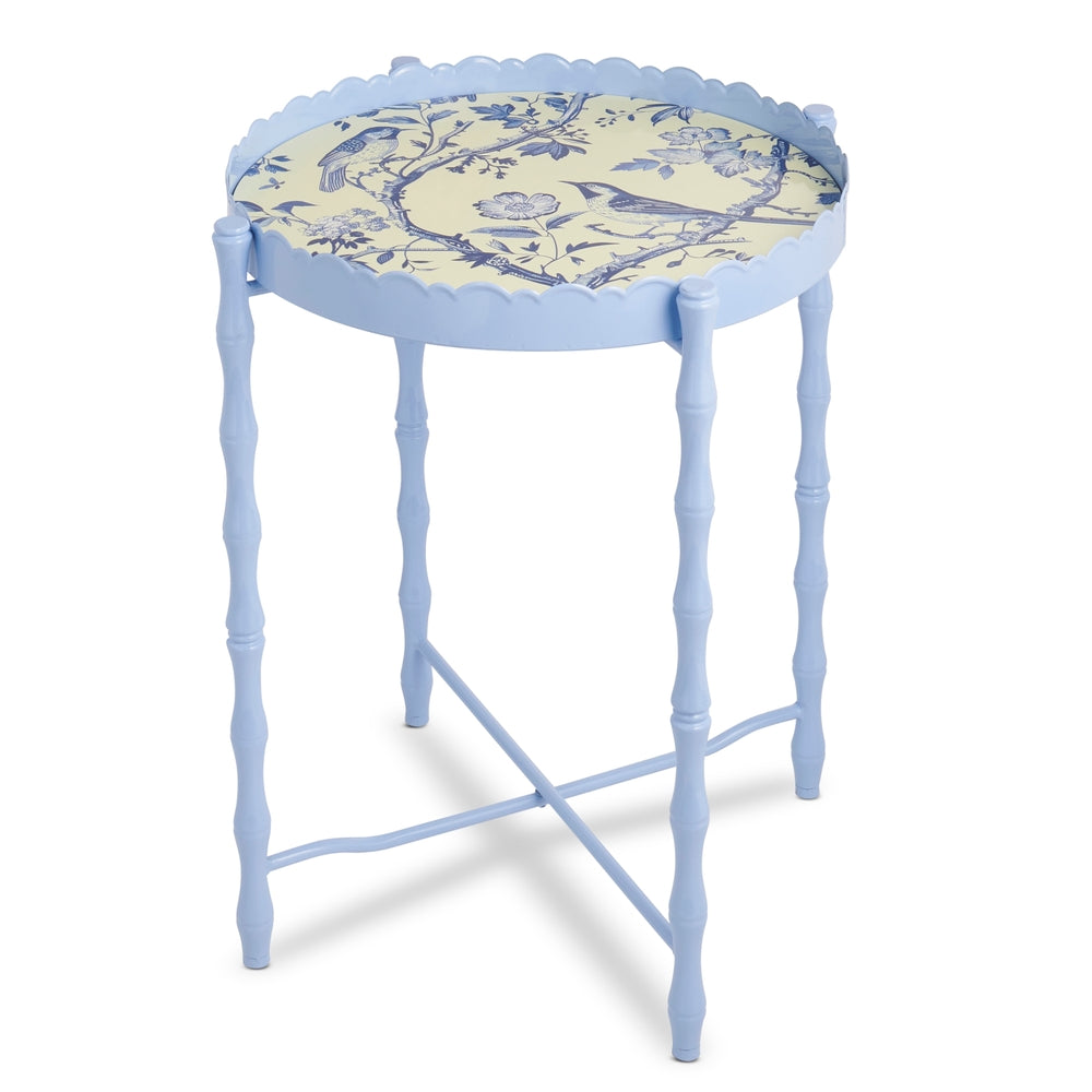 24.5" Light Blue Scalloped Round Tray Table