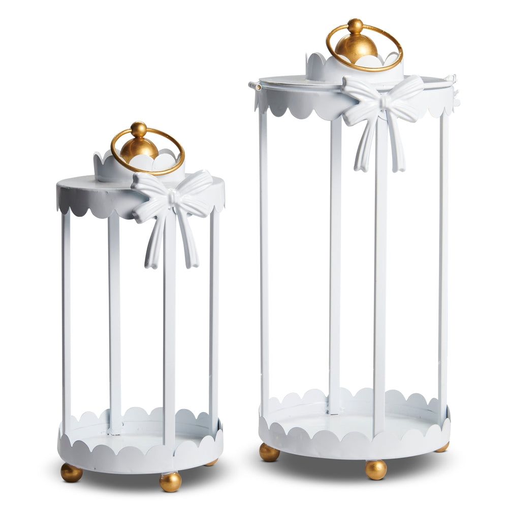16" White Scalloped Lanterns with Bow
