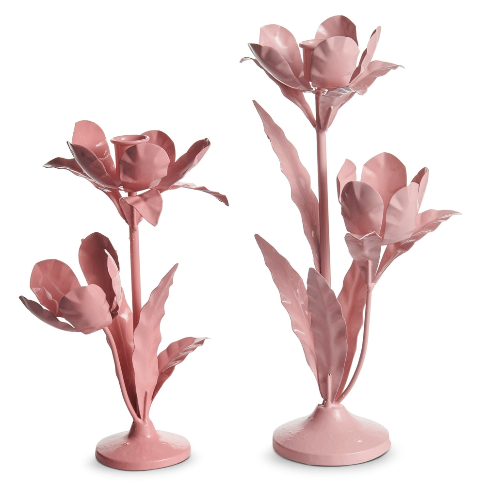 12.5" Pink Double Tulip Candlesticks