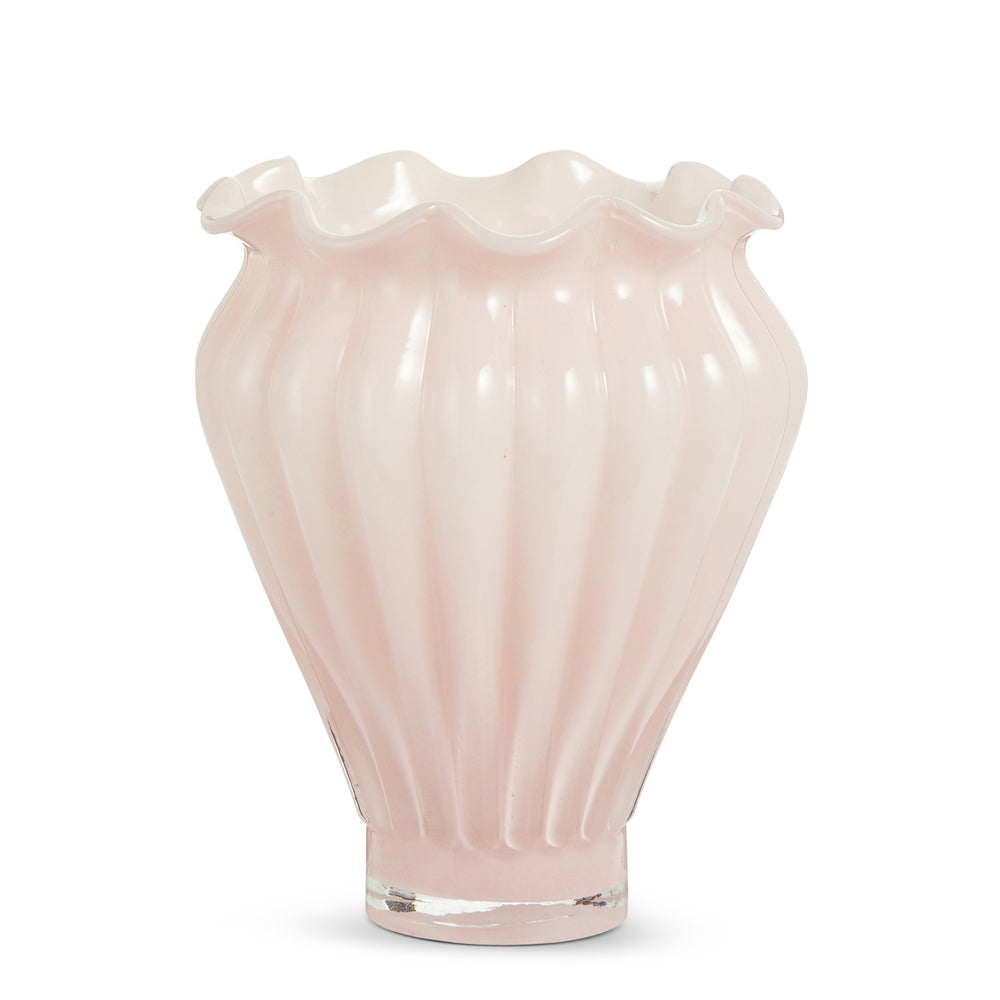 11" Pink Ruffled Vase