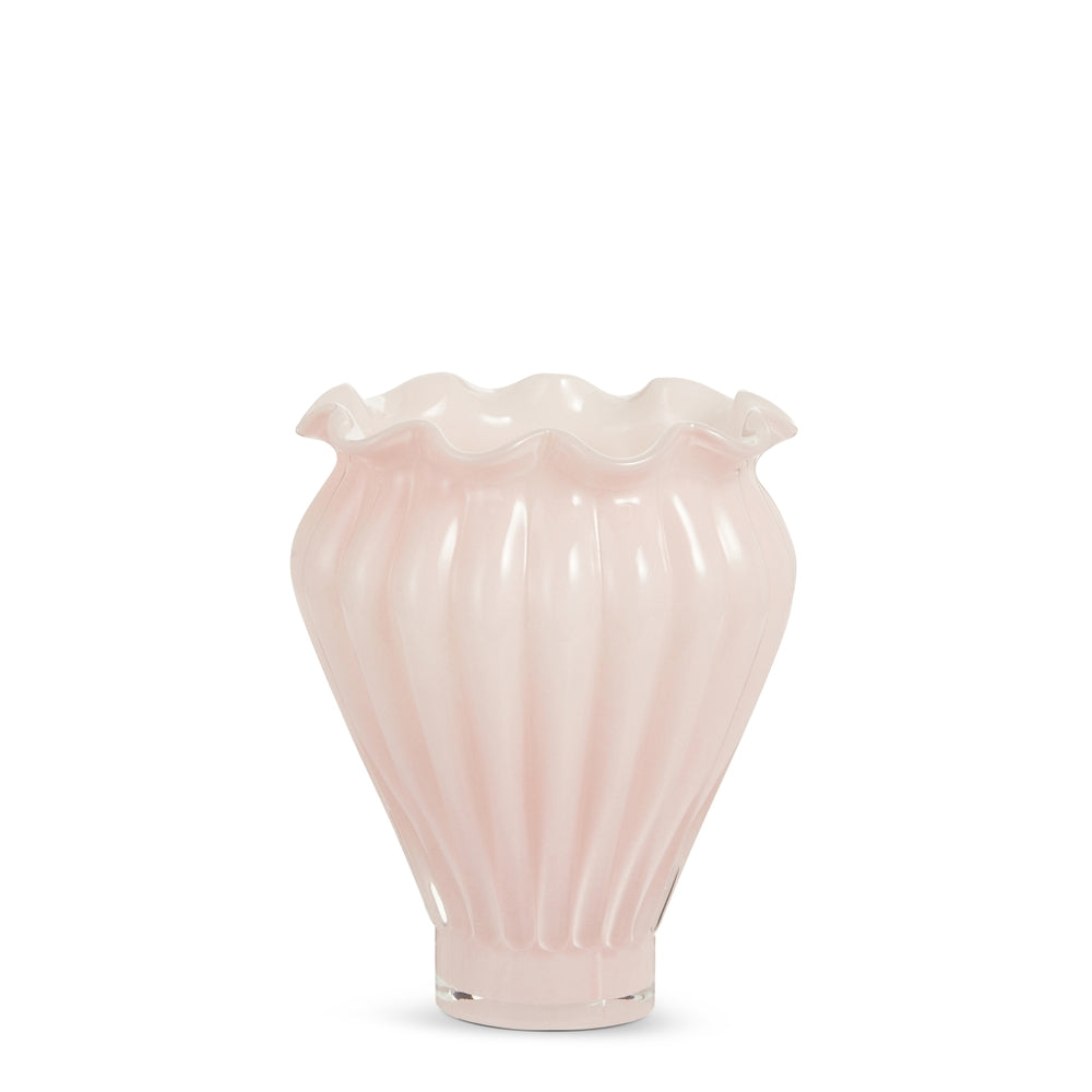 8" Pink Ruffled Vase