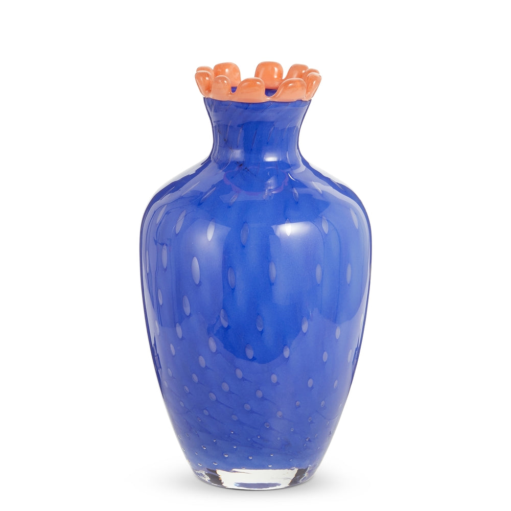 11.5" Blue Dotted Rim Vase