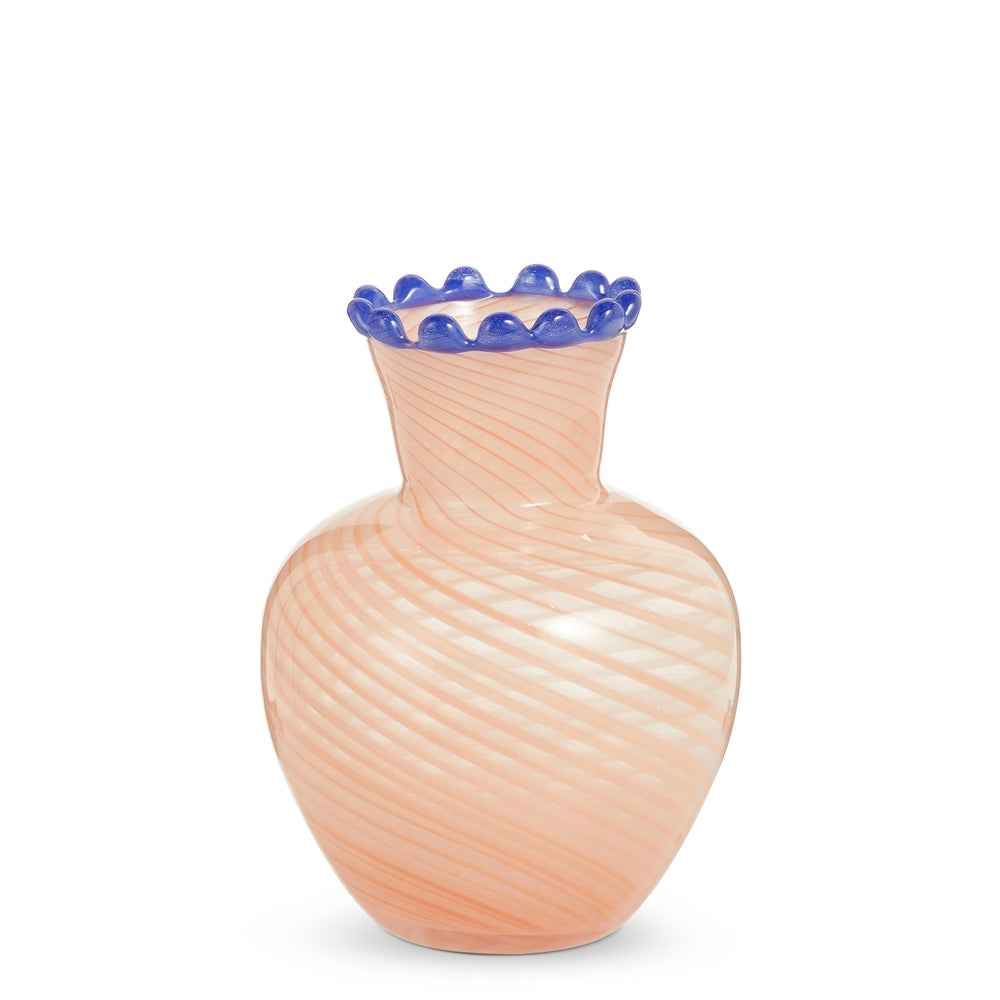 8" Pink Dotted Rim Vase