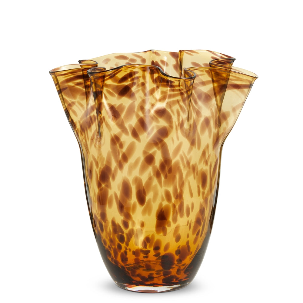 12" Large Tortoise Shell Finish Wavy Vase