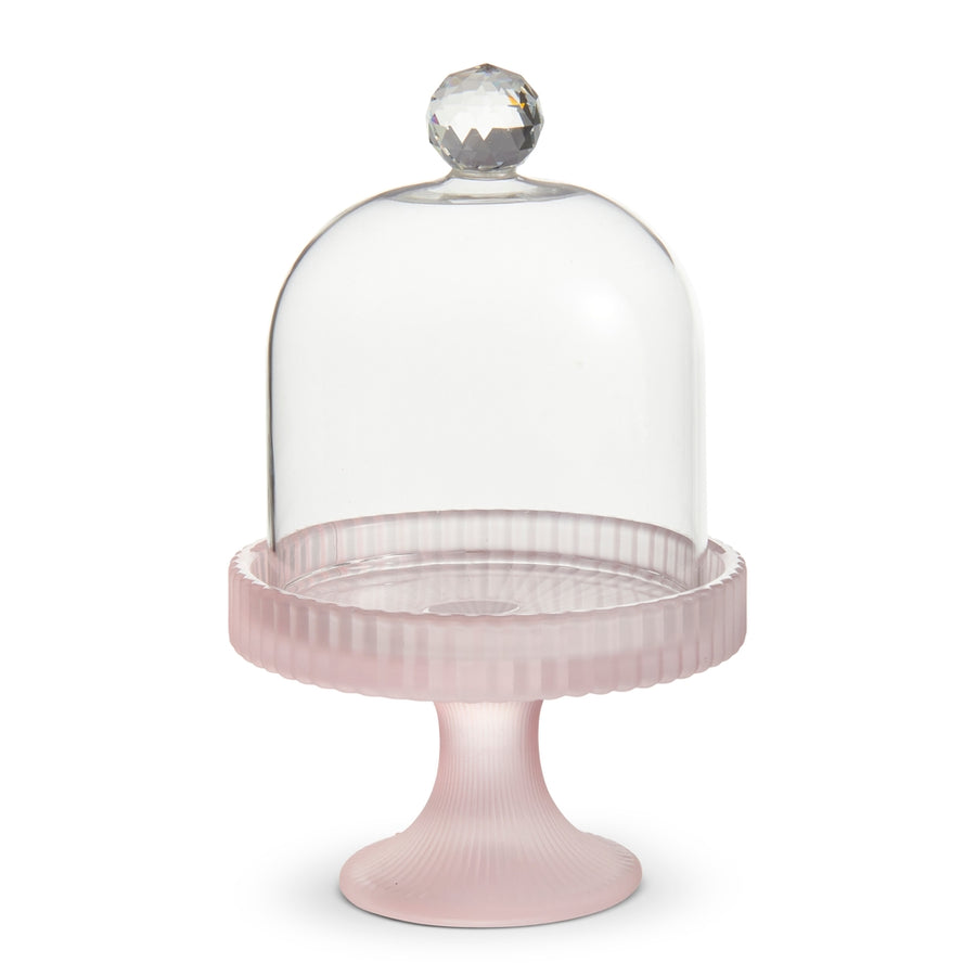6" Pink Frosted Cloche on Stand