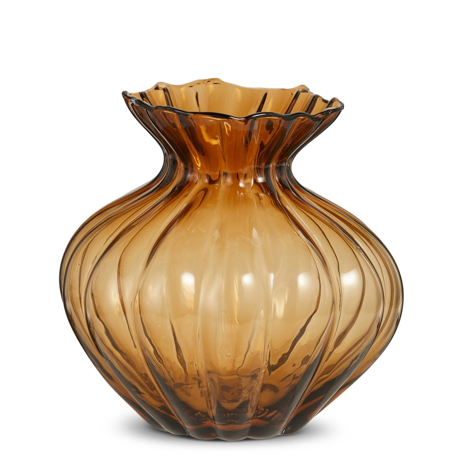 9" Large Ruffled Amber Vase