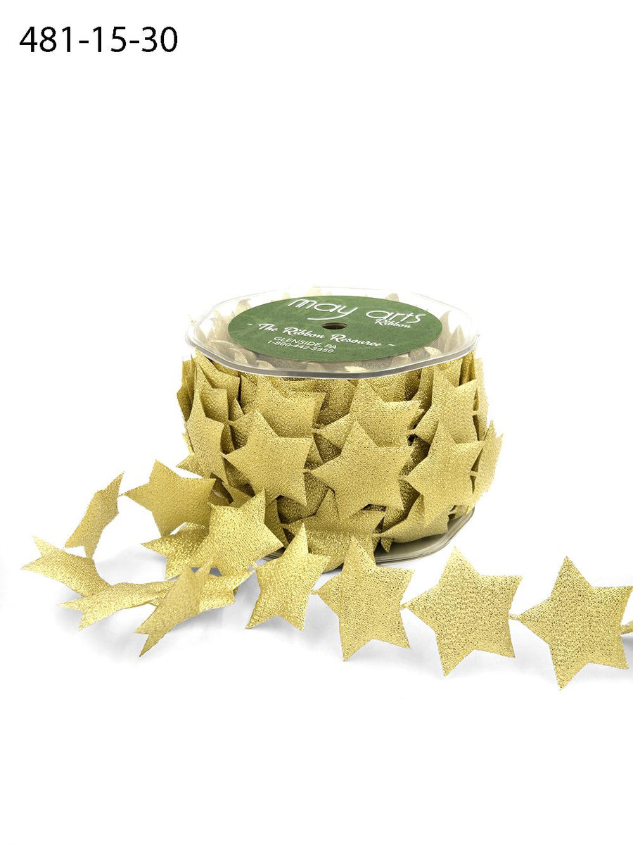 1.5 Inch Puffy Metallic Star Banner Ribbon with Sealed Edge – 481-15-30 Gold