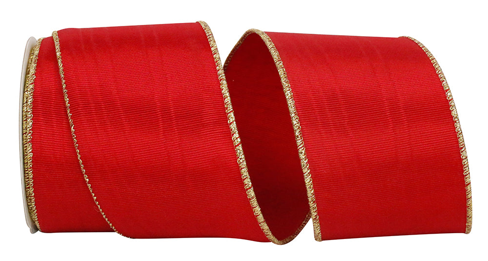 Red Bengaline Moire Gold Wired Edge Ribbon 2-1/2 Inch