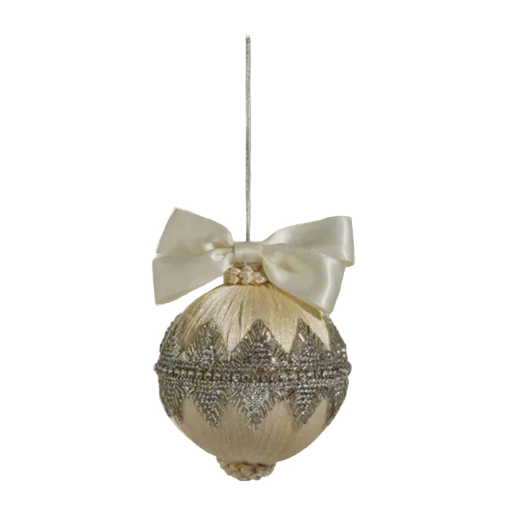 4" Ivory Jeweled Ornament With Bow