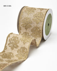3 Inch 100% Jute Burlap with Metallic Print Ribbon with Wired Edge