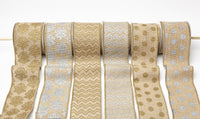 3 Inch 100% Jute Burlap with Metallic Print Ribbon with Wired Edge – 489-3-31C Silver Polka Dots