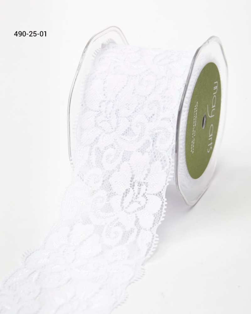 2.5 Inch Floral Elastic Lace Trim Ribbon with Scalloped Eyelash Edge