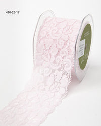 2.5 Inch Floral Elastic Lace Trim Ribbon with Scalloped Eyelash Edge – 490-25-17 Pink