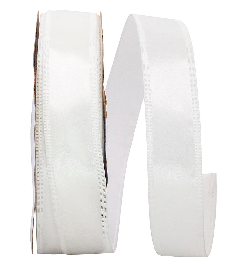 White 1-1 2 Inch Dyna Satin Ez Wired Edge Ribbon for Wreaths & Bows