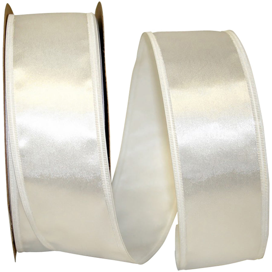White 2-1 8 Inch Dyna Satin Ez Wired Edge Ribbon for Wreaths & Bows