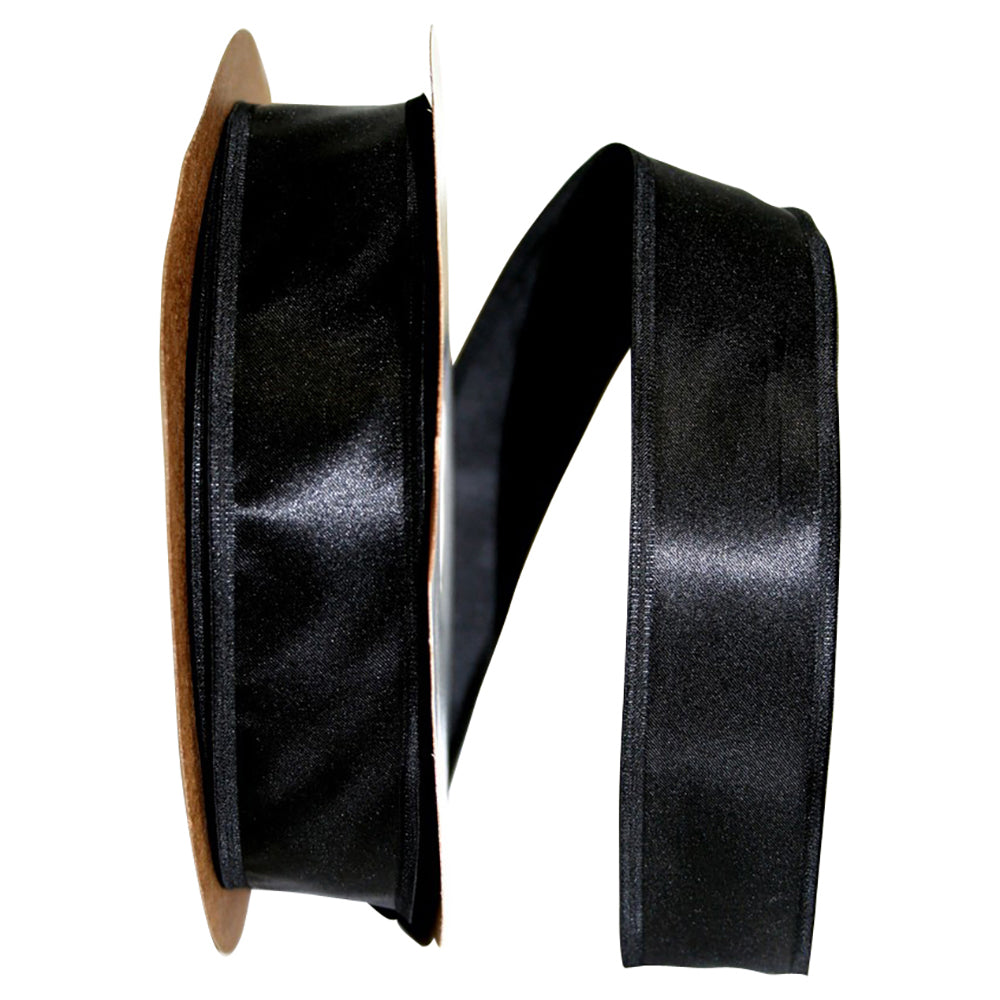 Black 1-1 2 Inch Dyna Satin Ez Wired Edge Ribbon for Wreaths & Bows