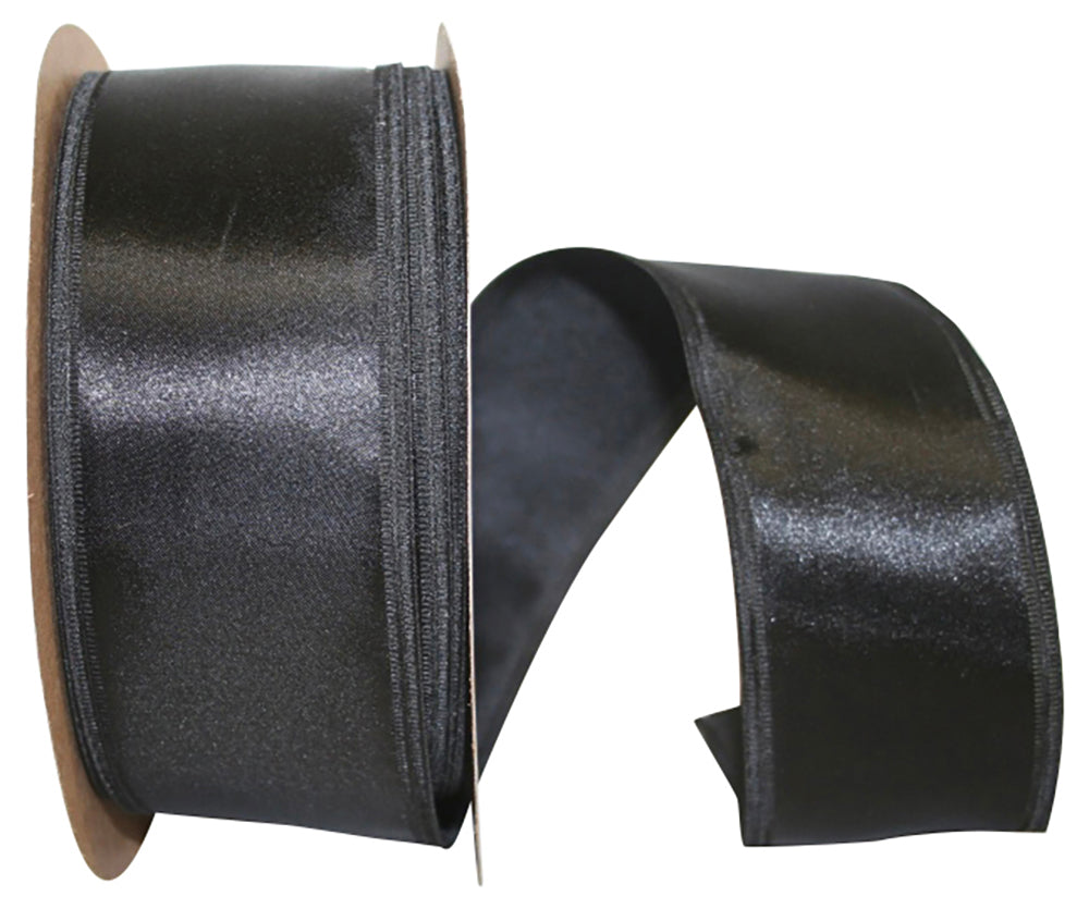 Black 2-1 8 Inch Dyna Satin Ez Wired Edge Ribbon for Wreaths & Bows