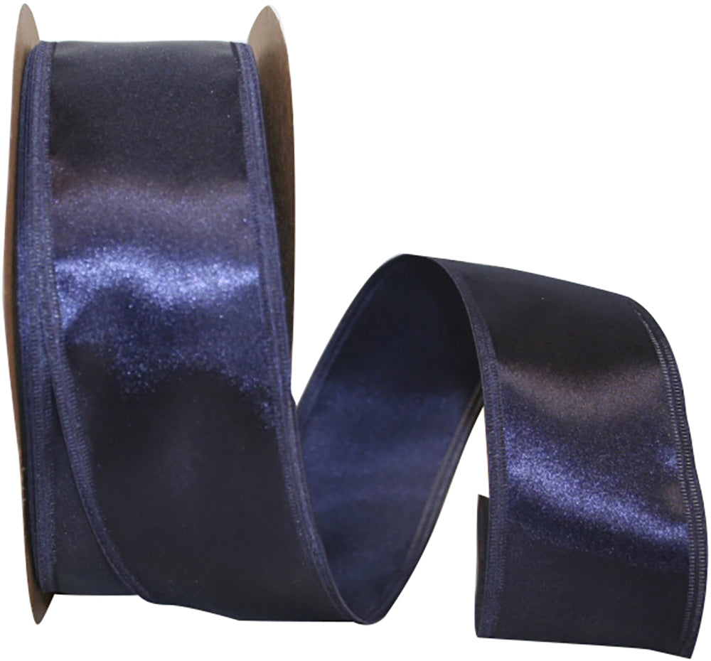 Navy 2-1 8 Inch Dyna Satin Ez Wired Edge Ribbon for Wreaths & Bows