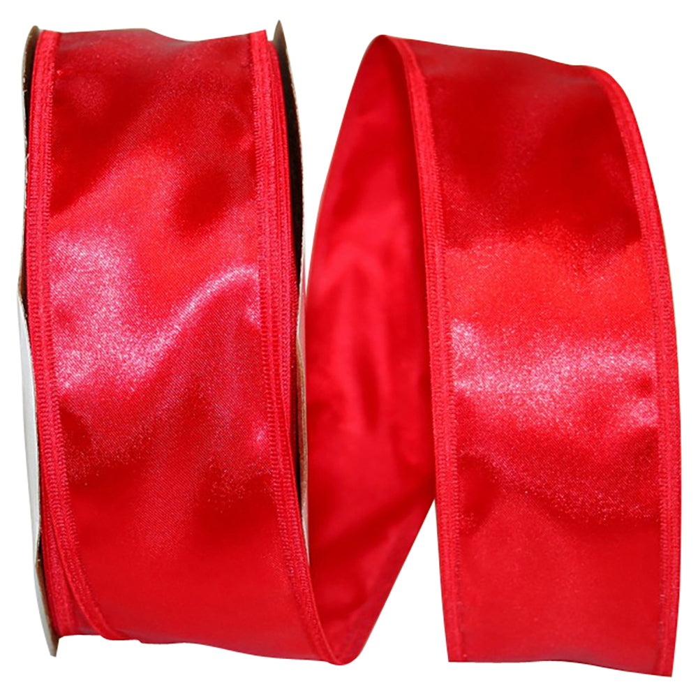 Red 2-1 8 Inch Dyna Satin Ez Wired Edge Ribbon for Wreaths & Bows
