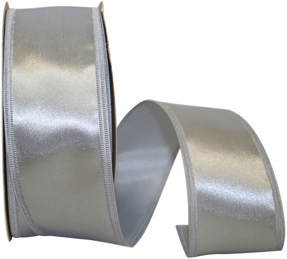 Silver 2-1 8 Inch Dyna Satin Ez Wired Edge Ribbon for Wreaths & Bows