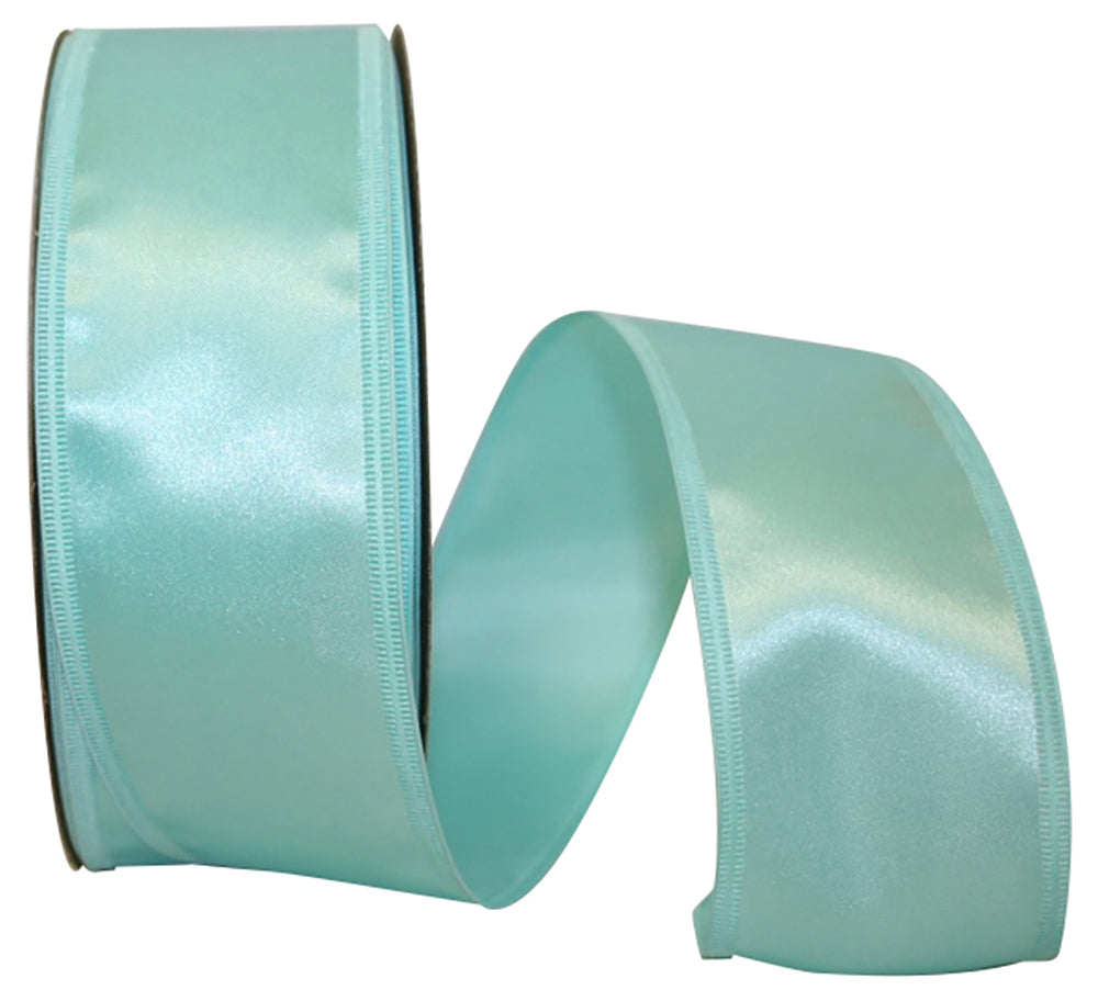 Aqua Wired Edge Satin Ribbon 2-1/8 Inch for Wreaths