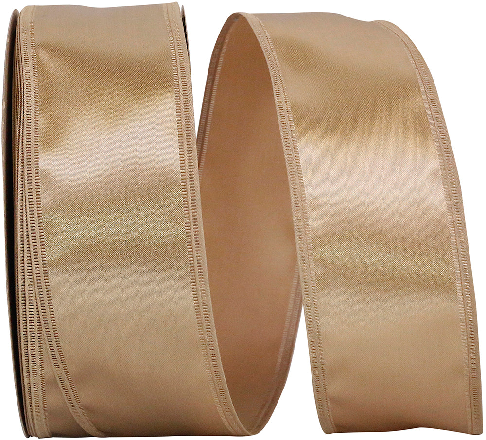Champagne 2-1 8 Inch Dyna Satin Ez Wired Edge Ribbon for Wreaths & Bows