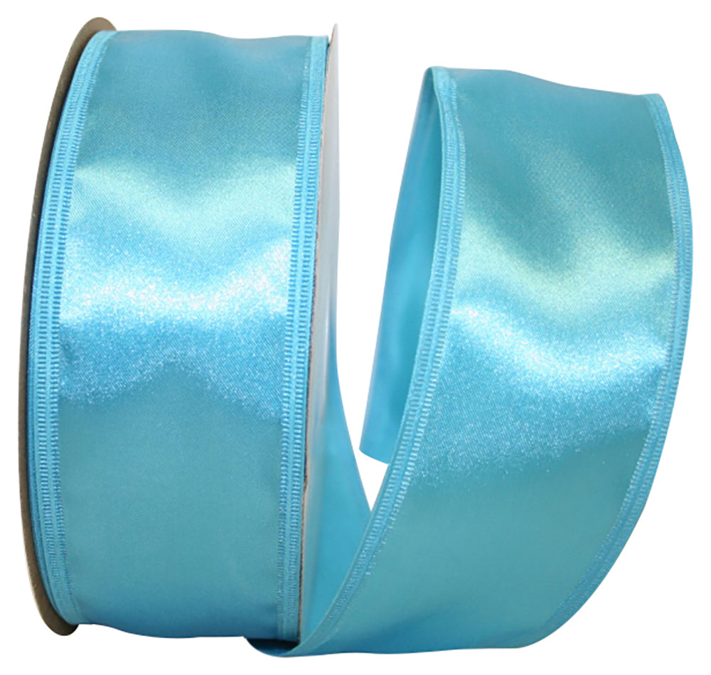 Turquoise Wired Edge Satin Ribbon 2-1/8 Inch 50 Yards