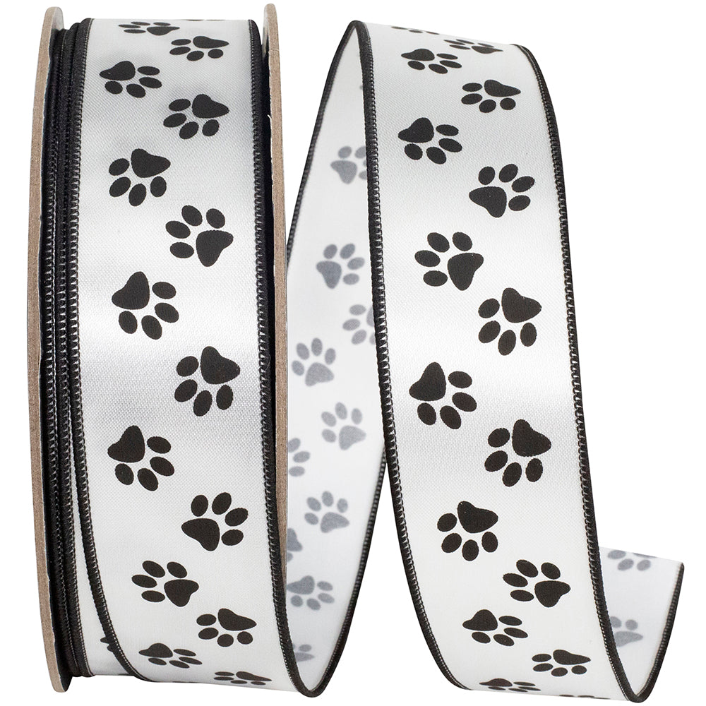 Multi 1-3 8 Inch Paw Print Satin Wired Edge Ribbon for Wreaths & Bows