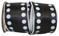 Black White 2-1 4 Inch Dots Line Wired Edge Ribbon for Wreaths & Bows