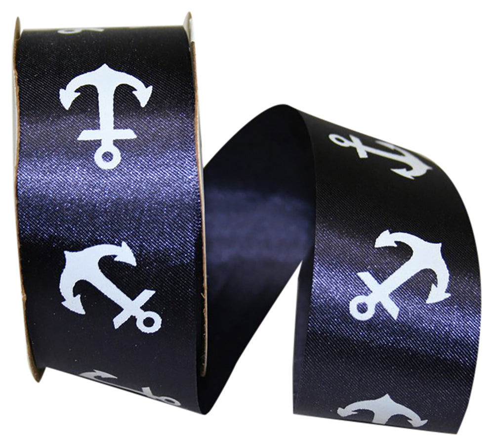 Navy and White 1-1/2 Inch Anchor Dyna Ribbon