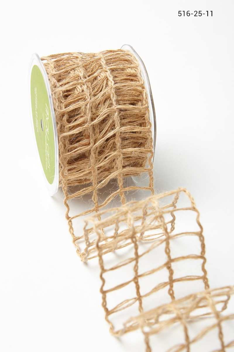2.5 Inch Open Weave Burlap Net Ribbon with Wired Edge – 516-25-11 natural