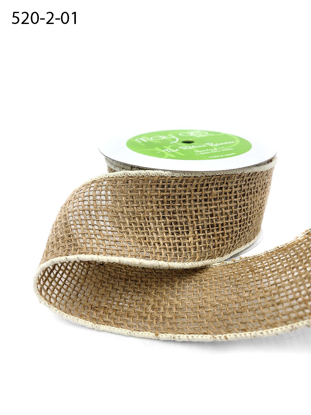 2 Inch 100% Jute Burlap Ribbon with Color Wired Edge – 520-2-01 natural/white