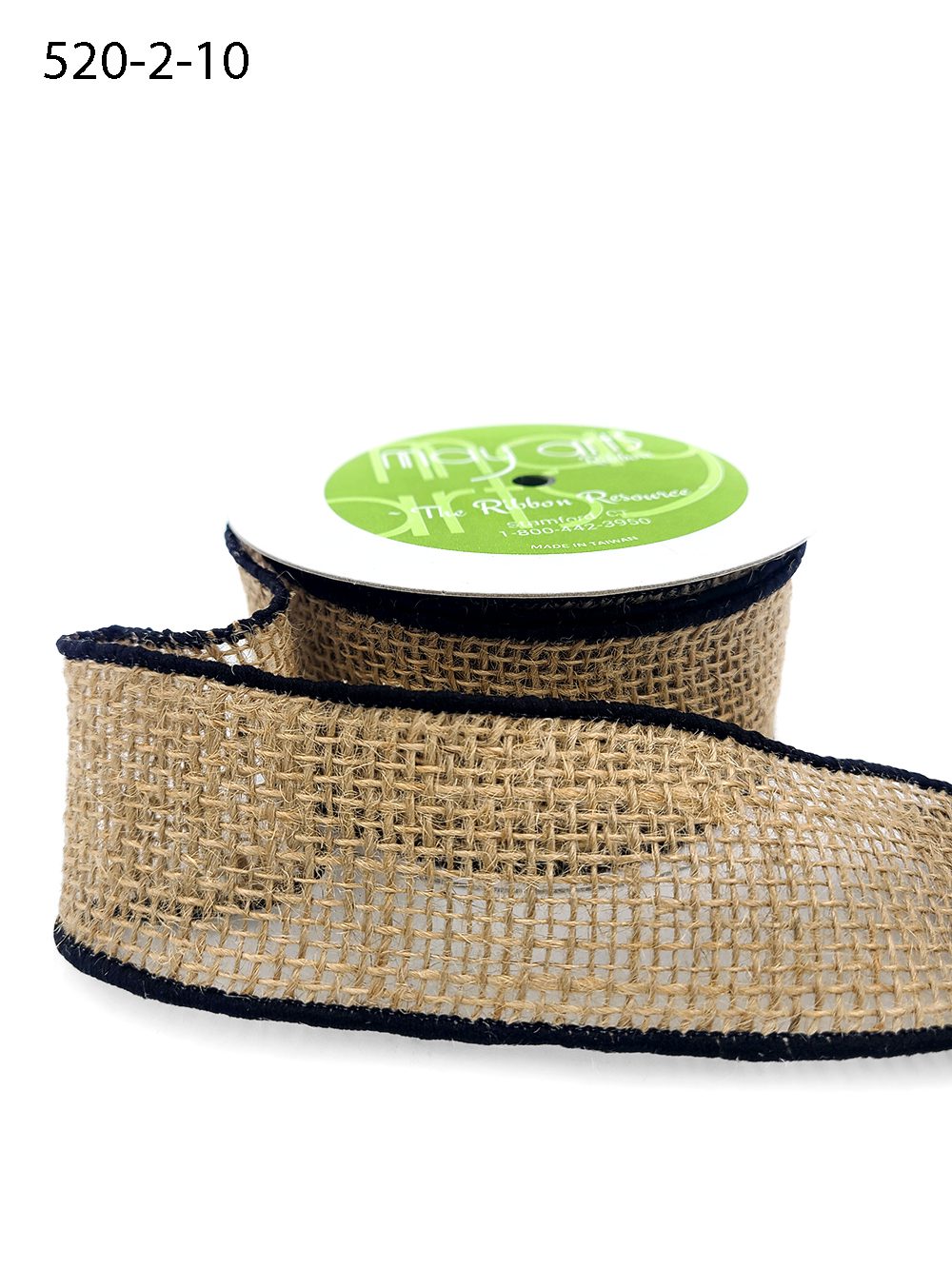 2 Inch 100% Jute Burlap Ribbon with Color Wired Edge – 520-2-10 natural/black