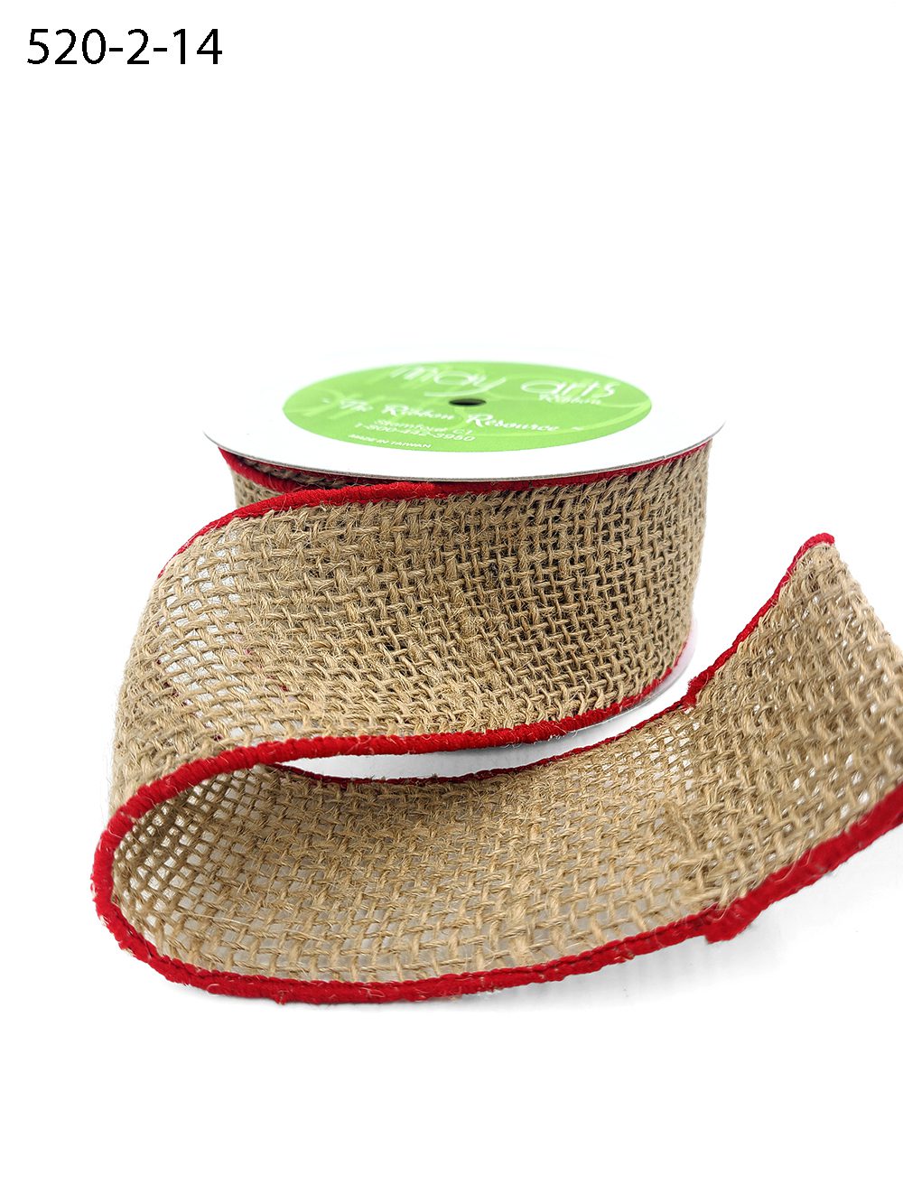 2 Inch 100% Jute Burlap Ribbon with Color Wired Edge – 520-2-14 natural/red