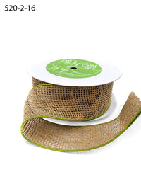 2 Inch 100% Jute Burlap Ribbon with Color Wired Edge – 520-2-16 natural/olive