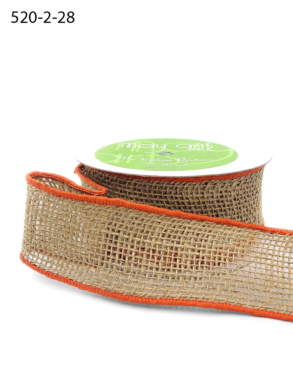 2 Inch 100% Jute Burlap Ribbon with Color Wired Edge – 520-2-28 natural/orange