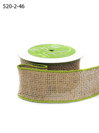 2 Inch 100% Jute Burlap Ribbon with Color Wired Edge – 520-2-46 natural/parrot green