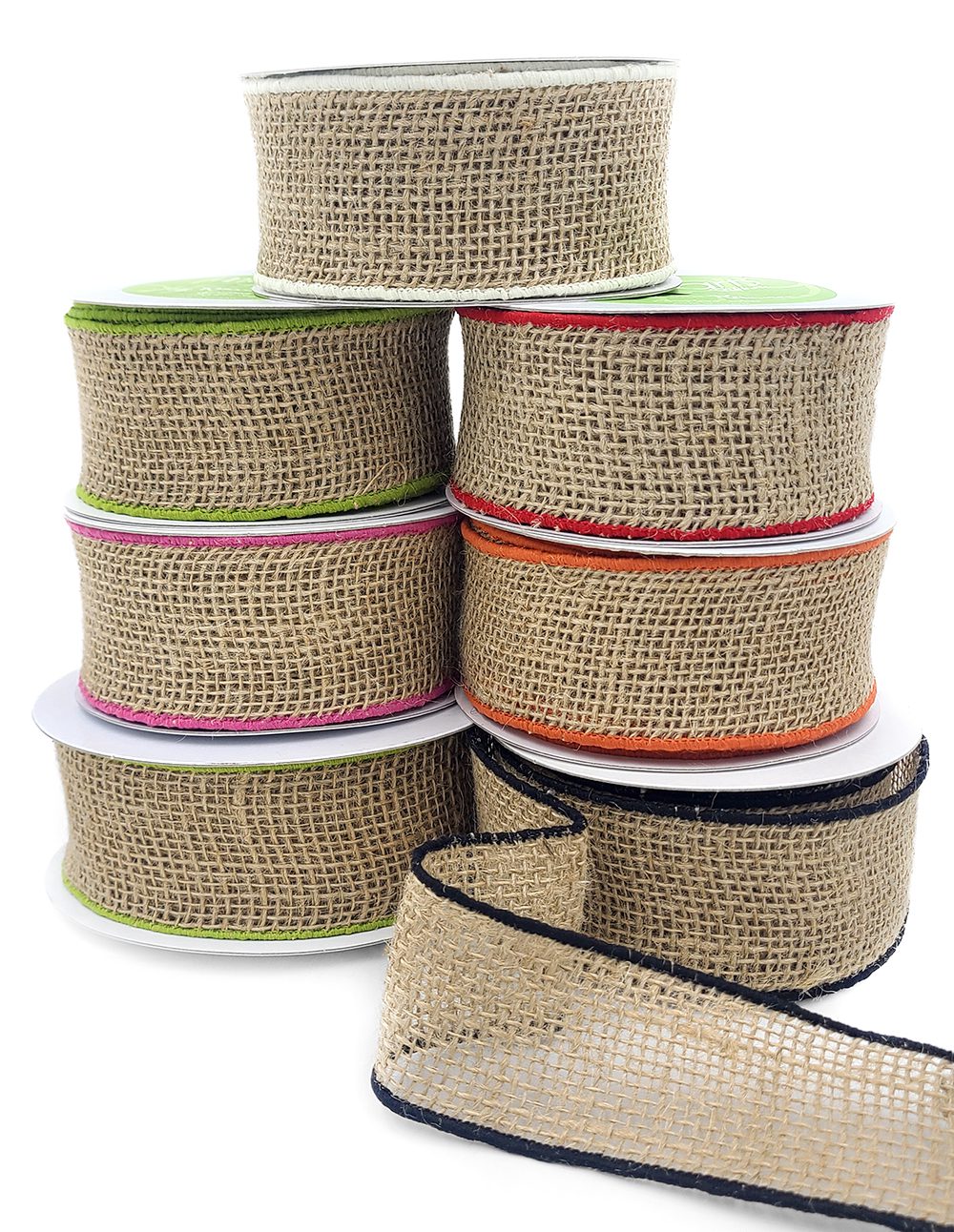 2 Inch 100% Jute Burlap Ribbon with Color Wired Edge – 520-2-22 natural/fuchsia