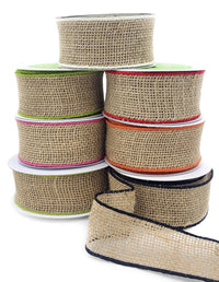 2 Inch 100% Jute Burlap Ribbon with Color Wired Edge – 520-2-22 natural/fuchsia