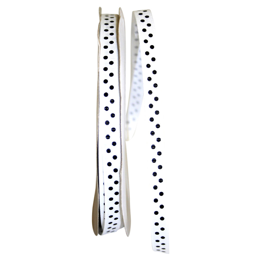 White Black 3 8 Inch Grosgrain Confetti Dots Ribbon for Wreaths & Bows