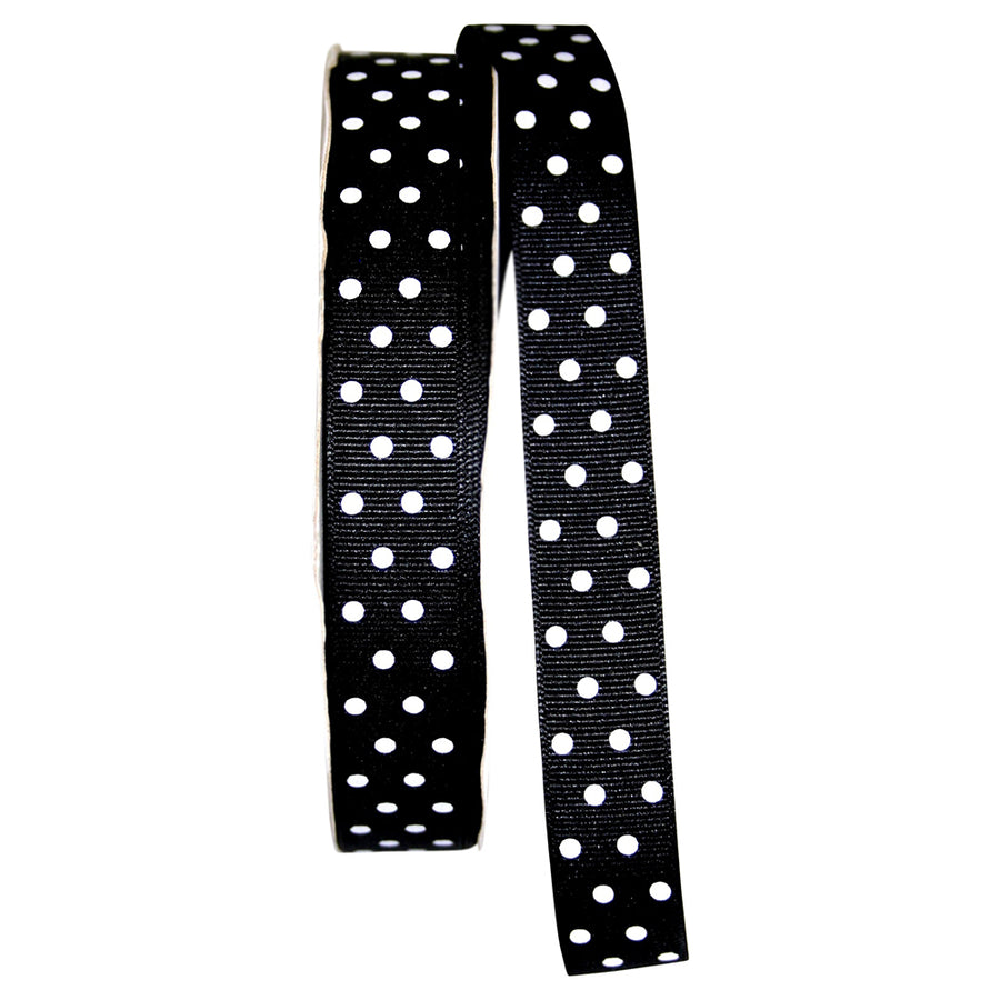 Black White 7 8 Inch Grosgrain Confetti Dots Ribbon for Wreaths & Bows