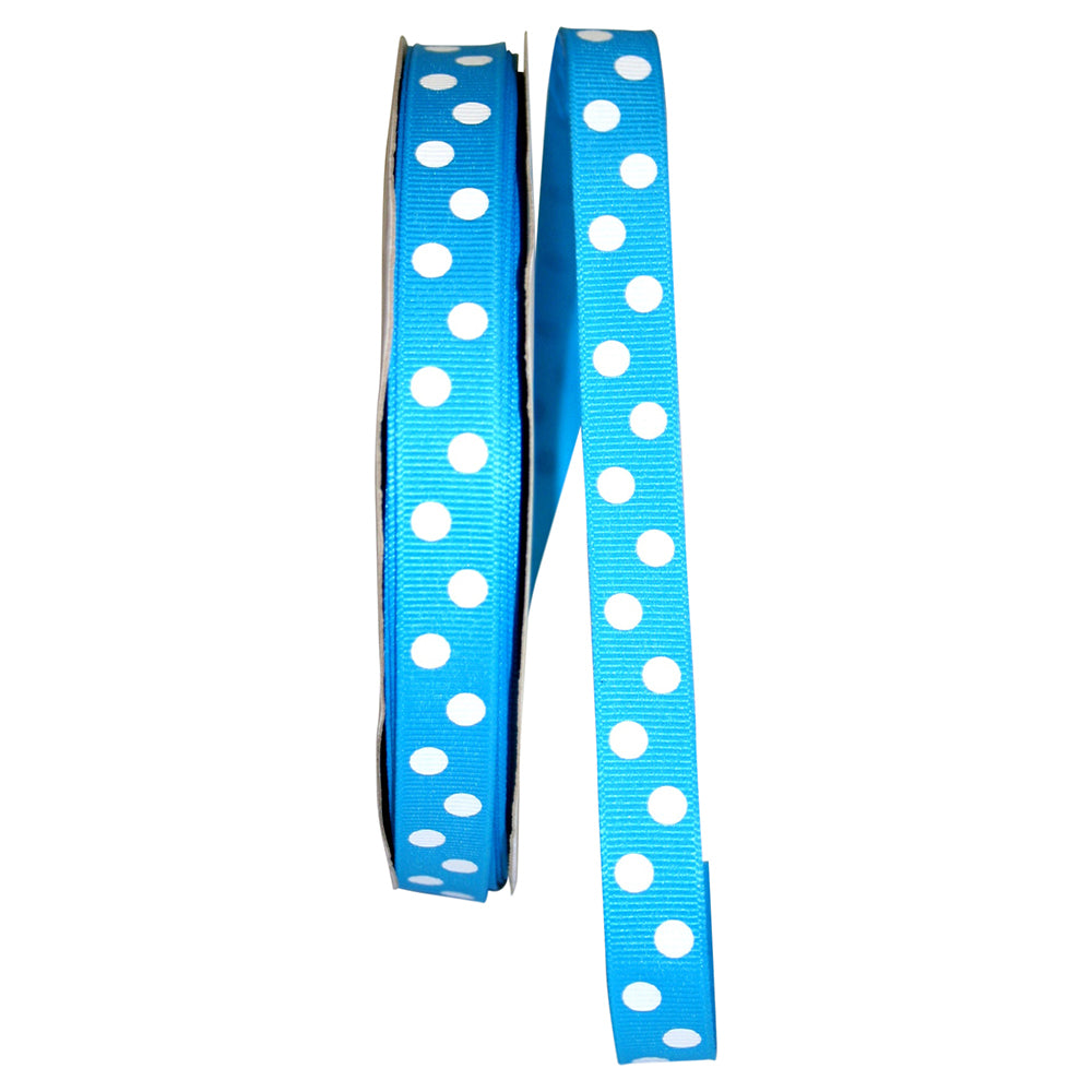 Turquoise Grosgrain Ribbon 5/8 Inch Aspirin Dots 50 Yards