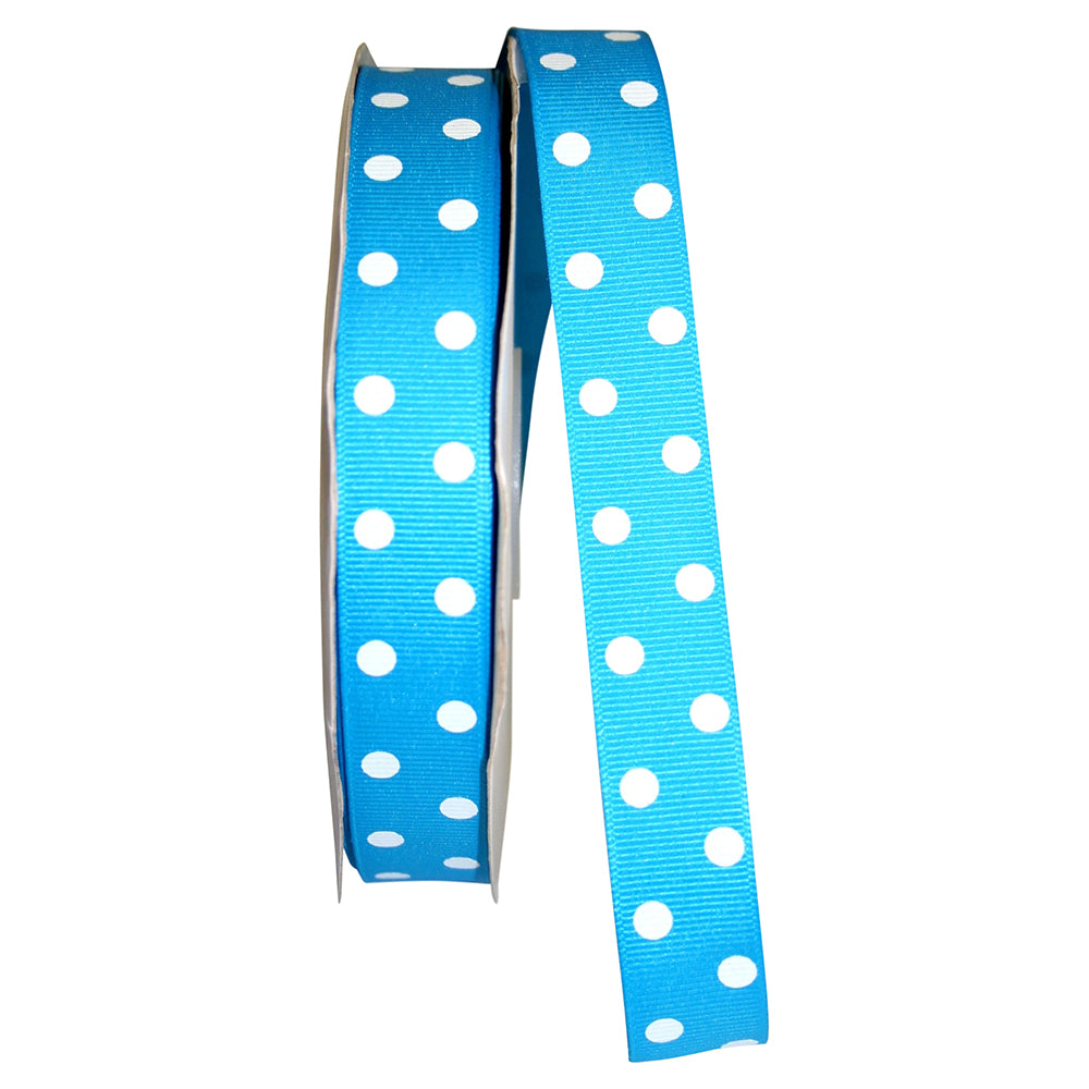 Turquoise Grosgrain Ribbon 7/8 Inch Aspirin Dots 50 Yards