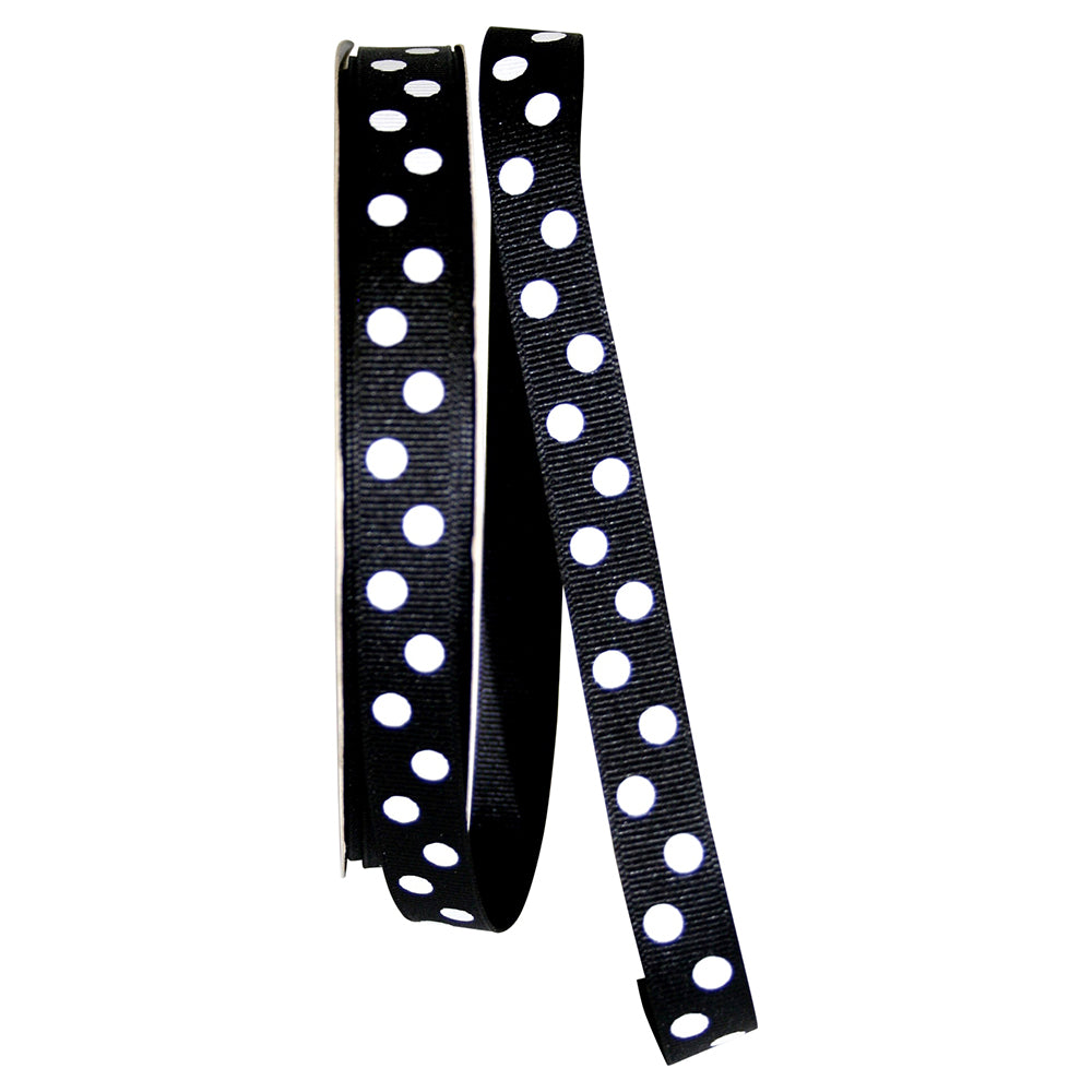 Black White 5 8 Inch Grosgrain Aspirin Dots Ribbon for Wreaths & Bows