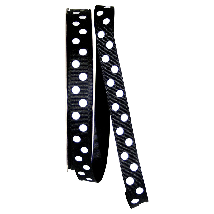 Black White 5 8 Inch Grosgrain Aspirin Dots Ribbon for Wreaths & Bows