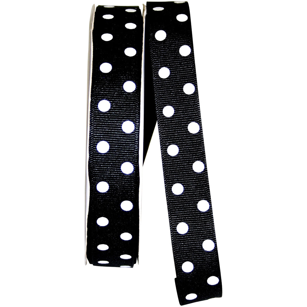 Black White 7 8 Inch Grosgrain Aspirin Dots Ribbon for Wreaths & Bows