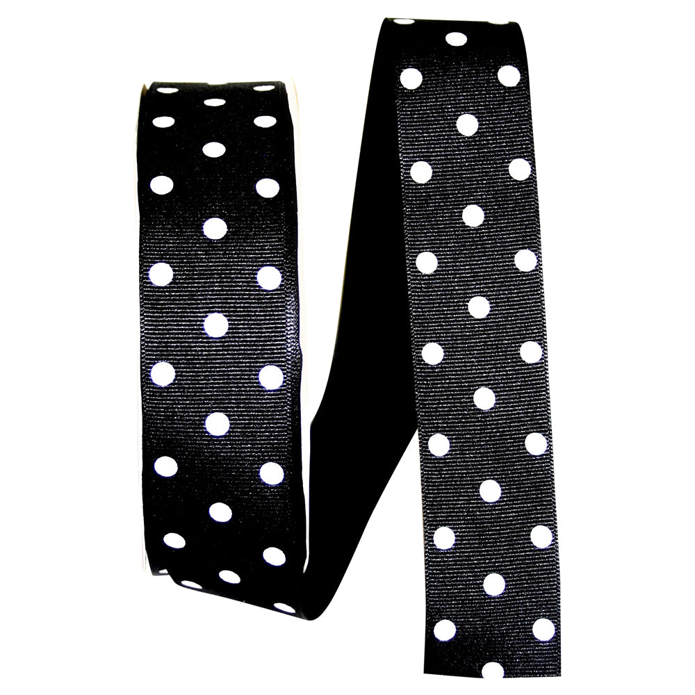 Black White 1-1 2 Inch Grosgrain Aspirin Dots Ribbon for Wreaths & Bows