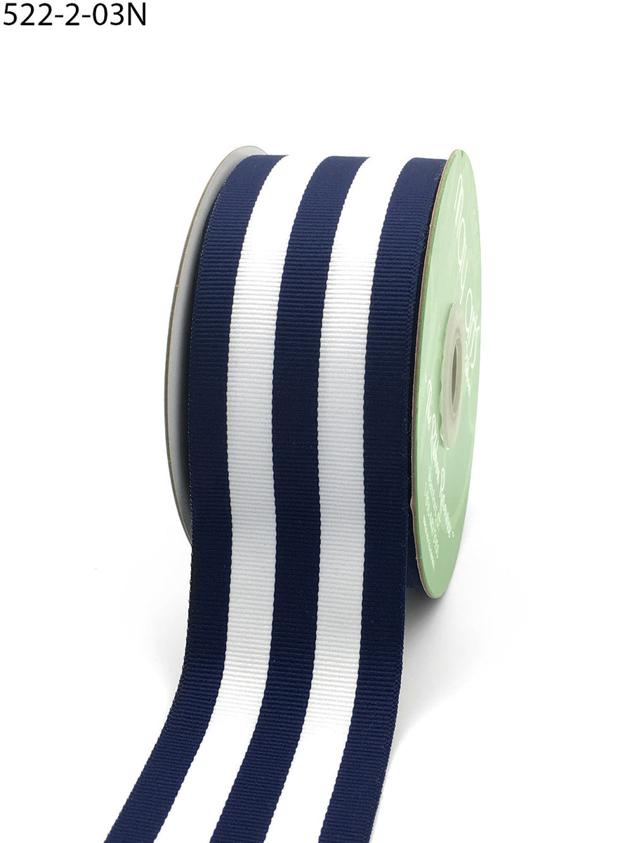 2 Inch Grosgrain Horizontal Stripes Ribbon with Woven Edge – 522-2-03N navy/white