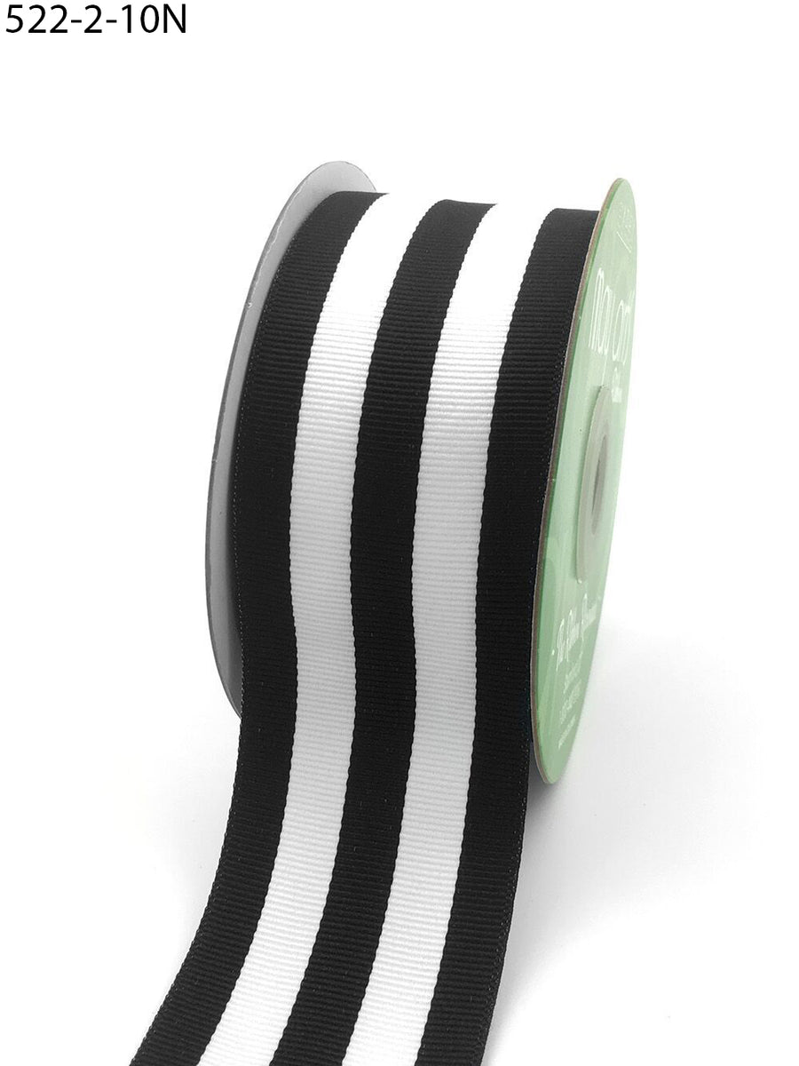2 Inch Grosgrain Horizontal Stripes Ribbon with Woven Edge – 522-2-10N black/white