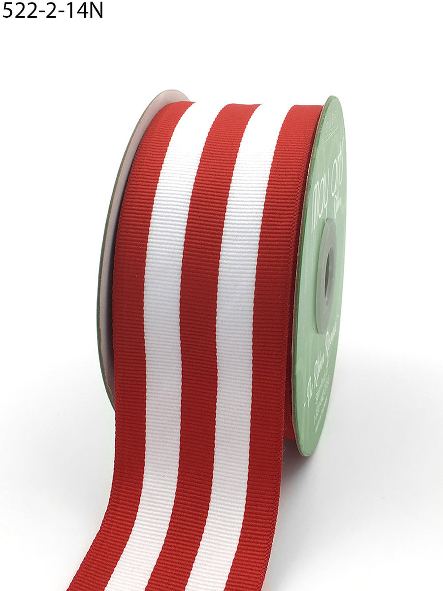 2 Inch Grosgrain Horizontal Stripes Ribbon with Woven Edge – 522-2-14N red/white